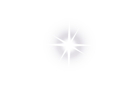 Bright glowing white sparkle star light isolated on transparent background, shining twinkle effect for festive design, magic decoration, digital graphic, and modern creative artwork.