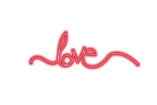 Romantic glowing neon red heart with love text, bright light sign for Valentine’s Day, wedding, couple, romance, decoration, poster, digital design, and modern graphic art projects.