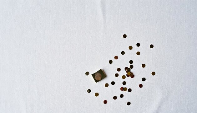 Seeds scattered on white surface with a small square object  