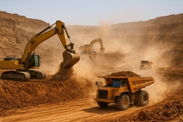 Active Mining Site With Excavators