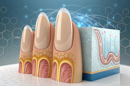 Detailed 3d realistic cross-section of human nails and nail bed anatomy