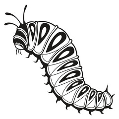 Monarch Caterpillar Illustration with Black and White Strips Depicting its Distinctive Appearance and Segmented Body Design on a White Background