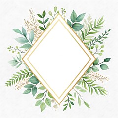 Elegant diamond frame surrounded by delicate greenery and flowers