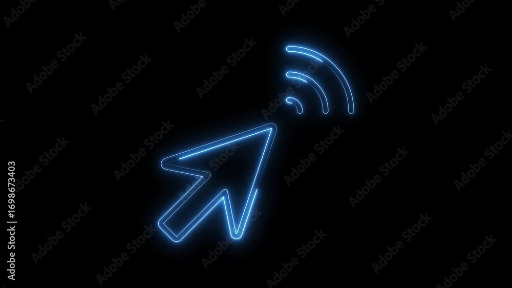Poster Glowing neon cursor with wifi signal animation on black background internet concept