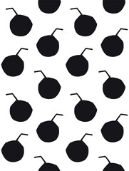 Vector seamless pattern of hand drawn young coconut silhouette isolated on white background
