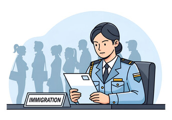 Immigration Officer Border Control Passport — Document Verification at Customs Desk
