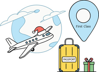 Travel Airplane during christmas Luggage Firstclass — Premium Vacation Concept