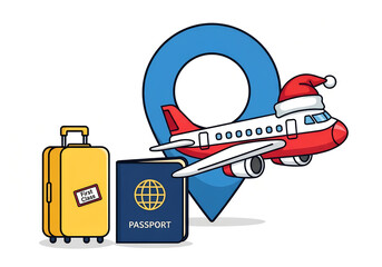 Travel Airplane Holiday Luggage Firstclass — Premium Vacation Concept, Cartoon Design