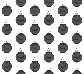 Vector seamless pattern of hand drawn sketch doodle colored witch bowl isolated on white background