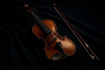 Fototapeta premium Traditional Wooden Violin with Bow – Musical Instrument Photography Collection