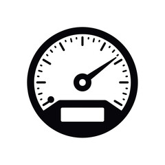 Black speedometer gauge with white markings and needle dial