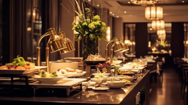 Elegant Hotel Buffet Setup with Warm Lighting