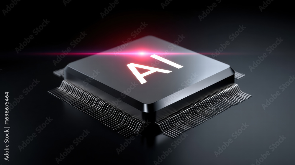 Poster ai cyber chip with light effects glows on dark background showing futuristic technology and innovati