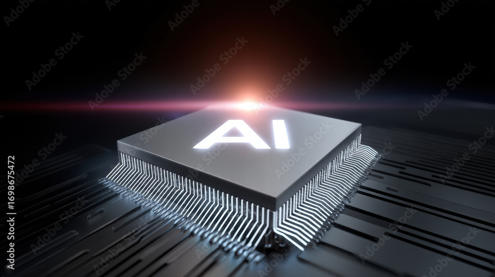 Poster cyber ai chip with light effects futuristic technology concept glowing processor