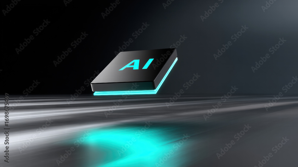 Poster cyber ai chip with light effects creates futuristic atmosphere and advanced technology concept in mo