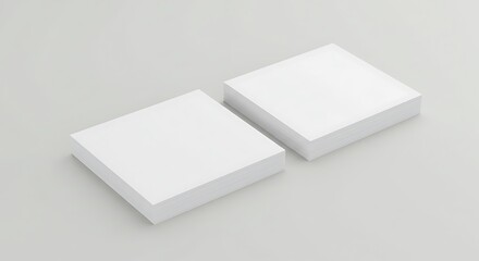 Two stacks of blank white square cards on a light grey surface, clean and minimalist design