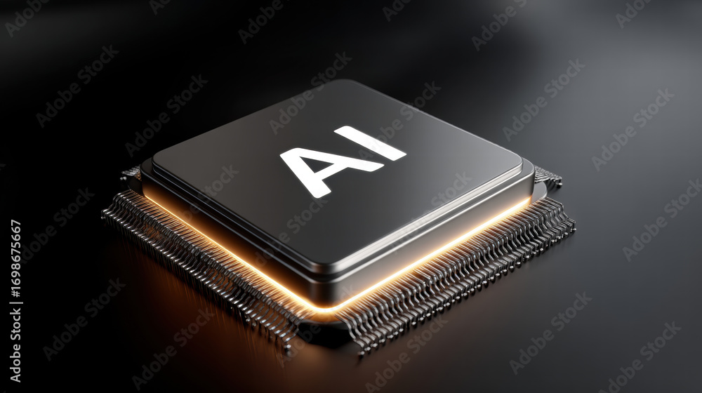 Poster cyber ai chip with light effects creates futuristic atmosphere and advanced technology concept on da