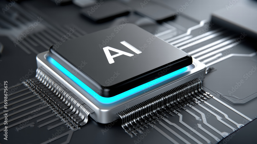 Aufkleber cyber ai chip with light effects creates futuristic atmosphere on circuit board showing advanced tec