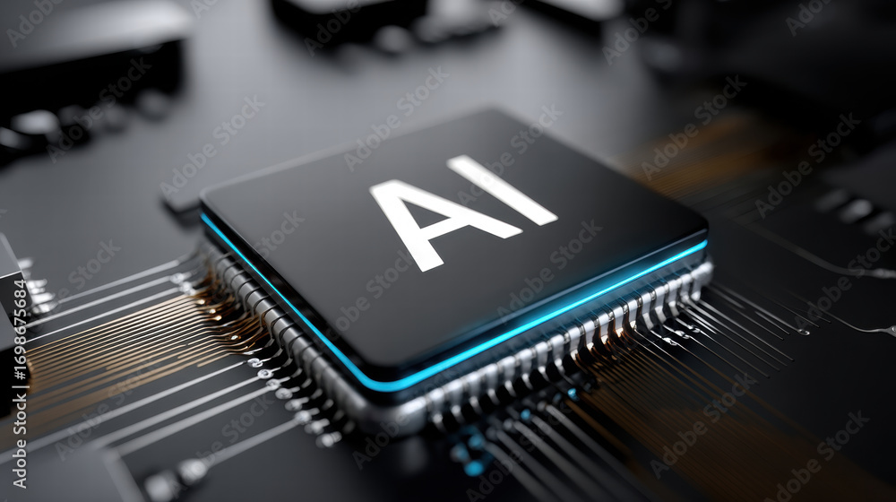 Poster cyber ai chip with light effects futuristic technology innovation digital circuit board glowing mode