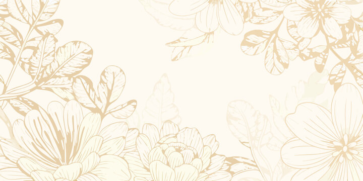 Elegant floral design with delicate line art flowers and leaves in soft beige tones