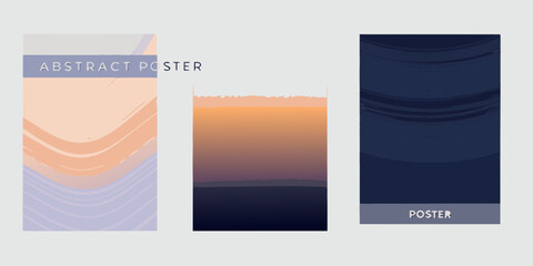 Obraz premium Collection of three abstract posters with wavy lines and gradient color blocks