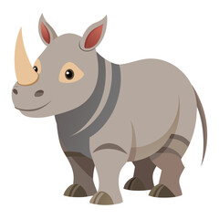 Adorable cartoon rhino standing calmly, perfect for educational resources, children's books, or wildlife conservation campaigns, featuring a cute animal with a gentle expression