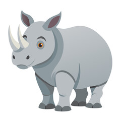 Adorable cartoon rhinoceros with a playful expression, perfect for children's books, educational materials, and wildlife conservation campaigns featuring charming animal characters