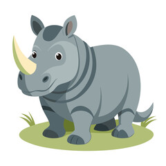 Fototapeta premium Adorable rhino cartoon character standing on grassy ground, a cute illustration for children's books and educational materials, perfect for wildlife conservation campaigns and zoo promotions