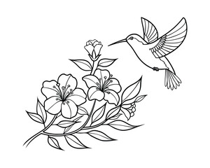 Beautiful Hummingbird Sitting on Flowers in Natural Scene