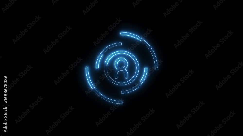 Poster glowing person icon animation futuristic hud interface element on dark background