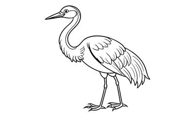 Obraz premium Crane Kids t shirt design silhouette and vector line art, High-Quality Illustration, Ideal for Relaxation and Stress Relief, Perfect for Adult Coloring Books and Printable Art Therapy.