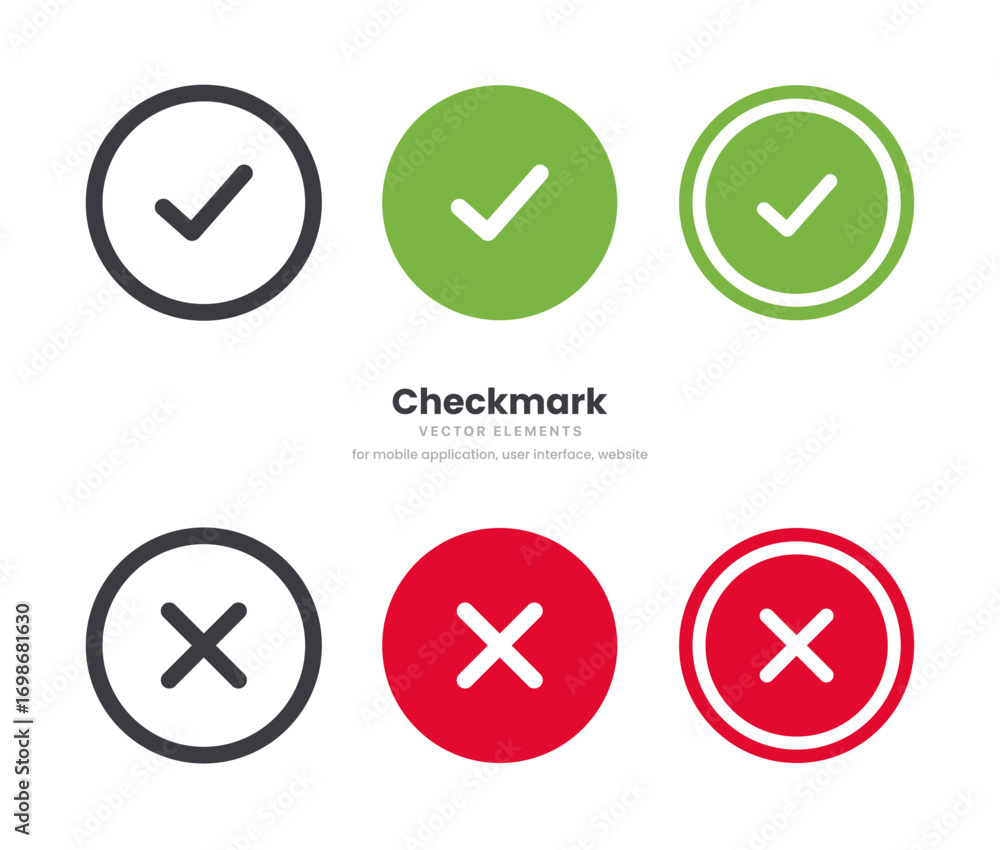 Poster checkmark and check icon. approval check and true icon. set quality sign, green tick. approve line a