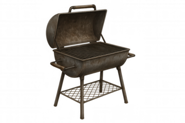 Charcoal kettle grill featuring an open lid, waiting for delicious food preparation, isolated against a transparent background