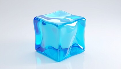 Obraz premium Photorealistic 3D Render of Melted Plastic Cube with Warped Glossy Surface, Isolated Photoshop Asset