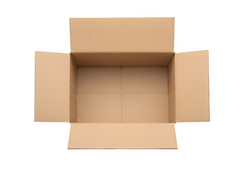 Unpacking a cardboard box home office product top view isolated on white or transparent background. PNG