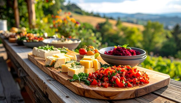 Outdoor cheese and vegetable platter