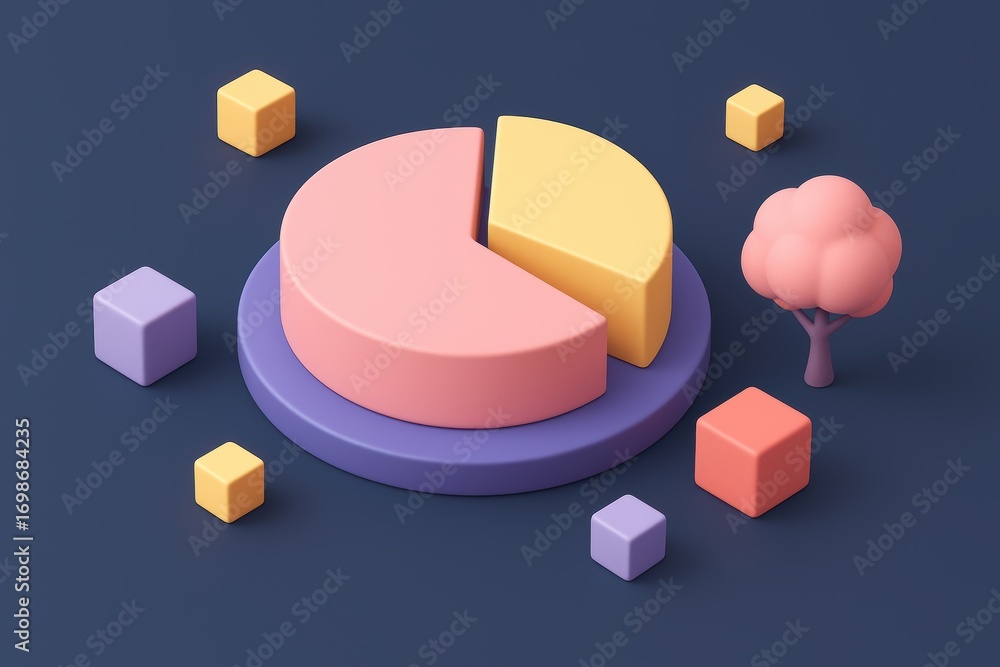 Poster visualizing business analytics: a 3d rendered pie chart illustrates the intricate world of data anal