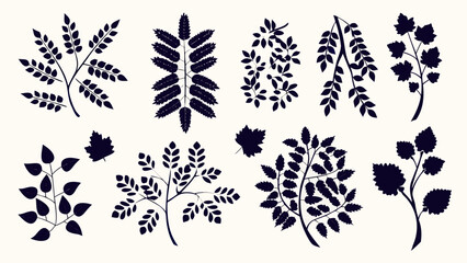 Elegant dark leaf silhouettes for natural design projects