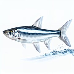 Fototapeta premium Elegant silver fish shimmering with aquatic grace a captivating underwater scene on white background