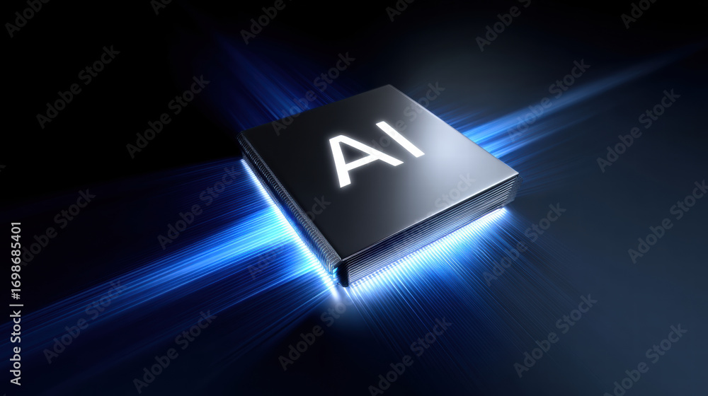 Aufkleber blue light spreading from chip core creates futuristic and dynamic effect highlighting advanced arti