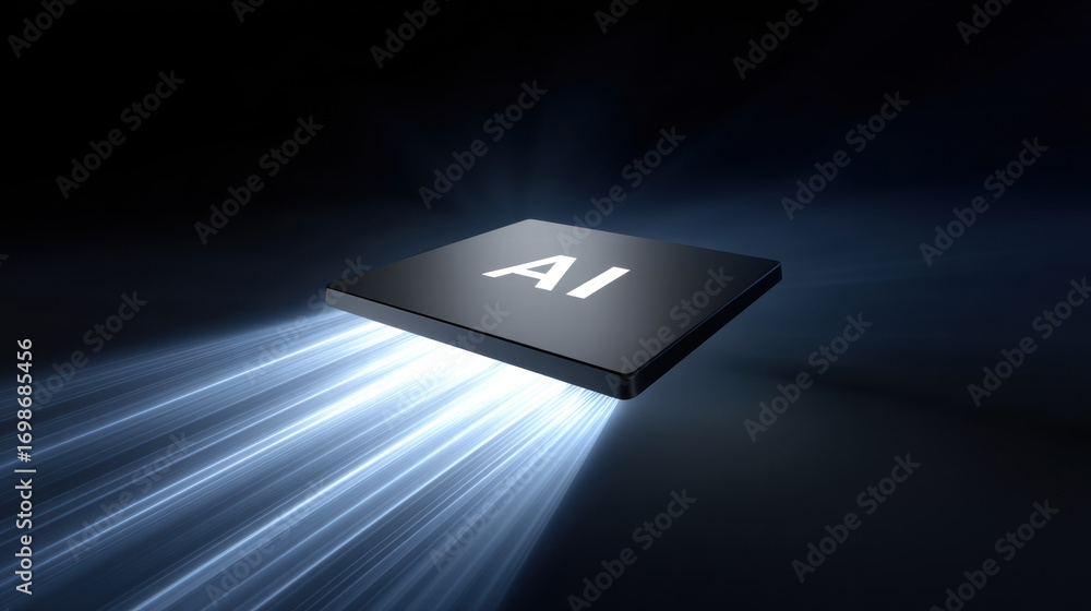 Poster blue light spreading from chip core creates futuristic and dynamic effect symbolizing artificial int