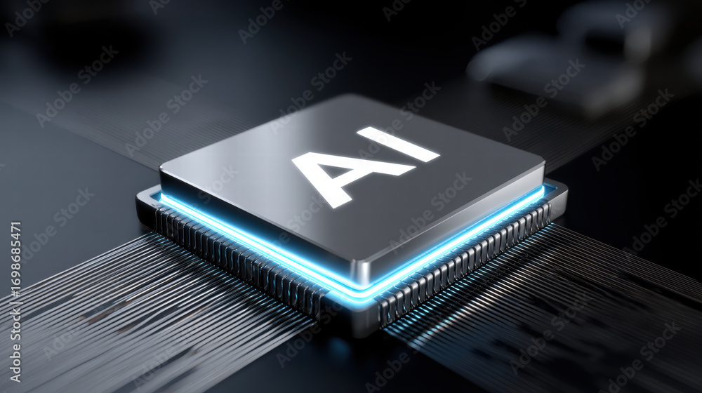 Poster blue light spreading from chip core creates futuristic and innovative atmosphere highlighting advanc