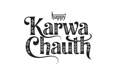 Stylish Happy Karwa Chauth lettering design for festive wishes