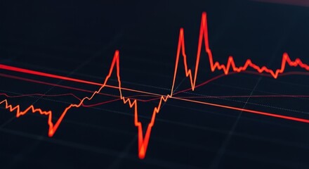 A dynamic display of fluctuating red lines against a dark background, highlighting market trends.
