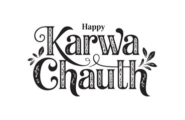 Stylish Happy Karwa Chauth lettering design for festive wishes
