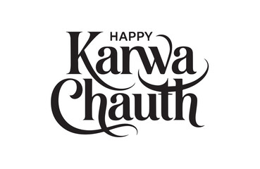 Stylish Happy Karwa Chauth lettering design for festive wishes