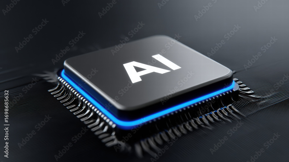 Poster blue light spreading from chip core creates futuristic and innovative atmosphere highlighting advanc