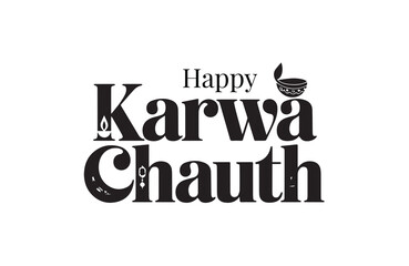 Stylish Happy Karwa Chauth lettering design for festive wishes