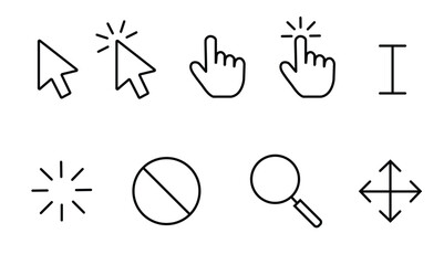 editable stroke vector icon set of mouse cursors