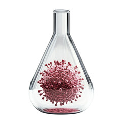 Virus cell in transparent laboratory flask, biotechnology and medical science illustration